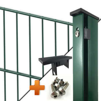 Preview: Doppelstabmattenzaun "schwer" 8/6/8 - Komplett-Set inkl. Zaunpfosten Typ AL Preview: Stabmattenzaun Pfosten Matte grün