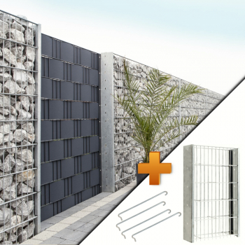 Preview: Gabionenzaun C-Line PREMIUM aus C-Profilen 194mm Feuerverzinkt (zum Einbetonieren) Preview: Gabionenzaun C-Line PREMIUM fertig augebaut