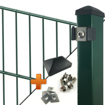 Preview: Doppelstabmattenzaun "schwer" 8/6/8 - Komplett-Set inkl. Zaunpfosten Typ KP Preview: Stabmattenzaun Pfosten Matte grün