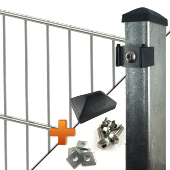 Preview: Doppelstabmattenzaun "schwer" 8/6/8 - Komplett-Set inkl. Zaunpfosten Typ KP Preview: Stabmattenzaun Pfosten Matte verzinkt